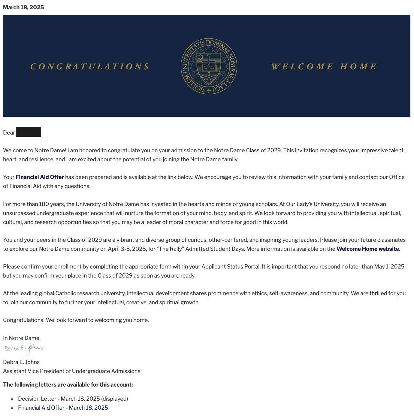 Notre Dame 합격 사례