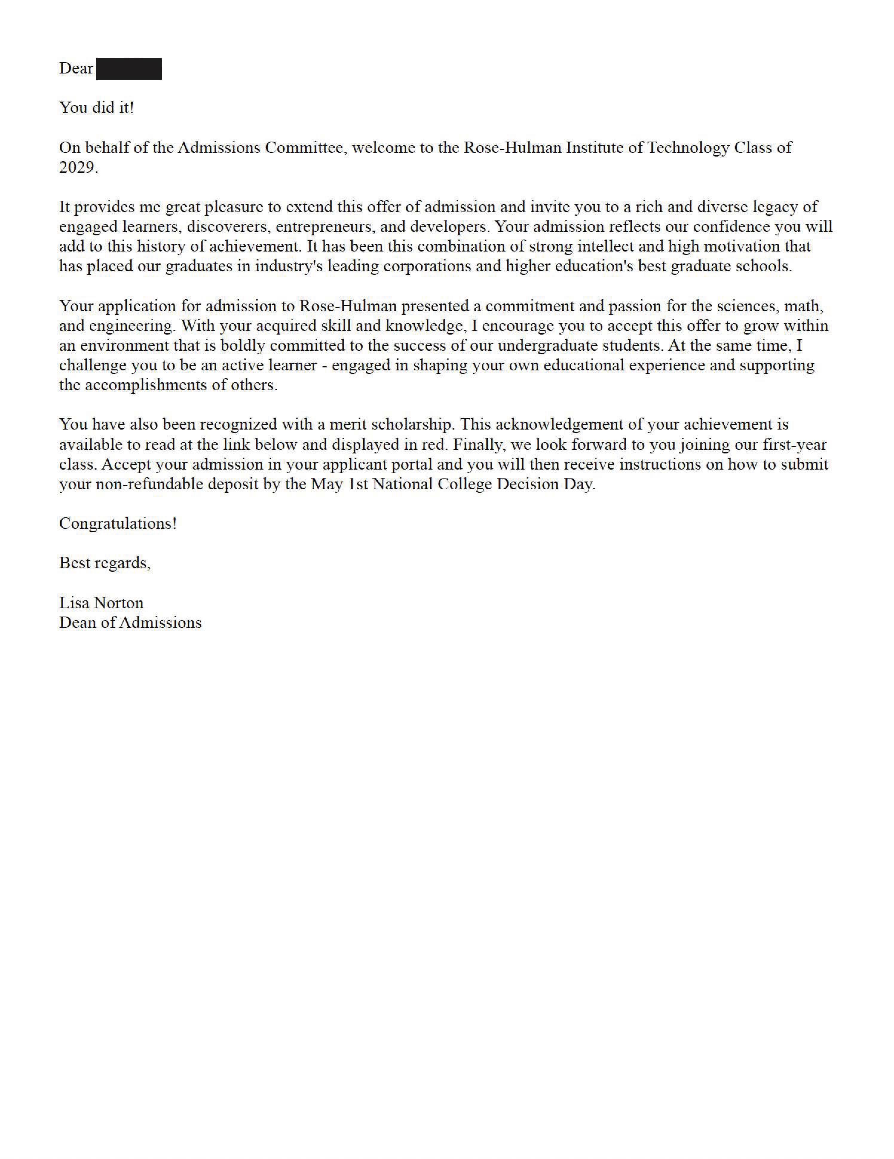 Rose Hulman 합격 사례